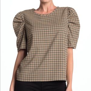 14th & Union Plaid Puff Elbow Sleeve Top